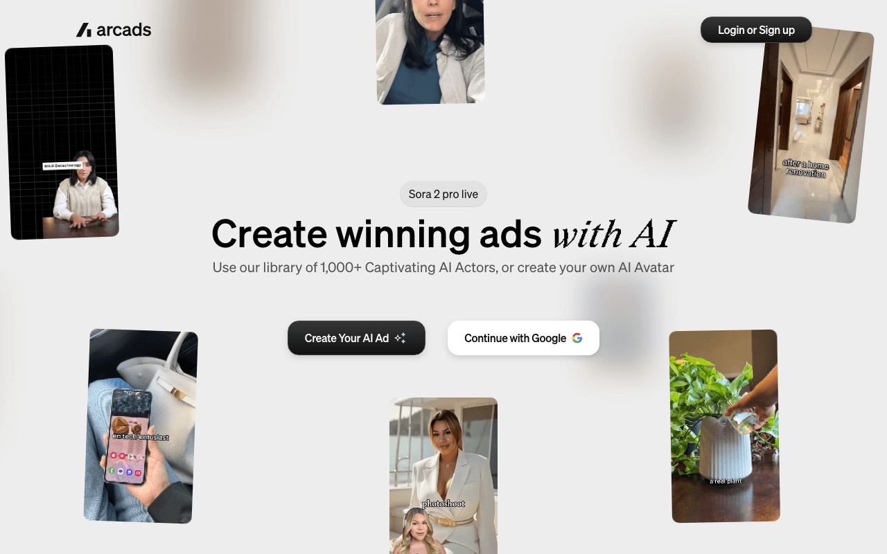Arcads homepage screenshot — 2026