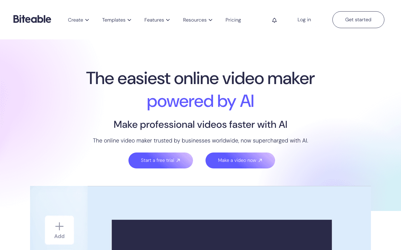 Biteable homepage screenshot — 2026