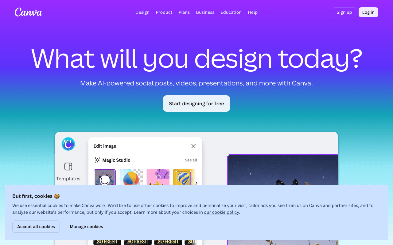 Canva homepage screenshot — 2026