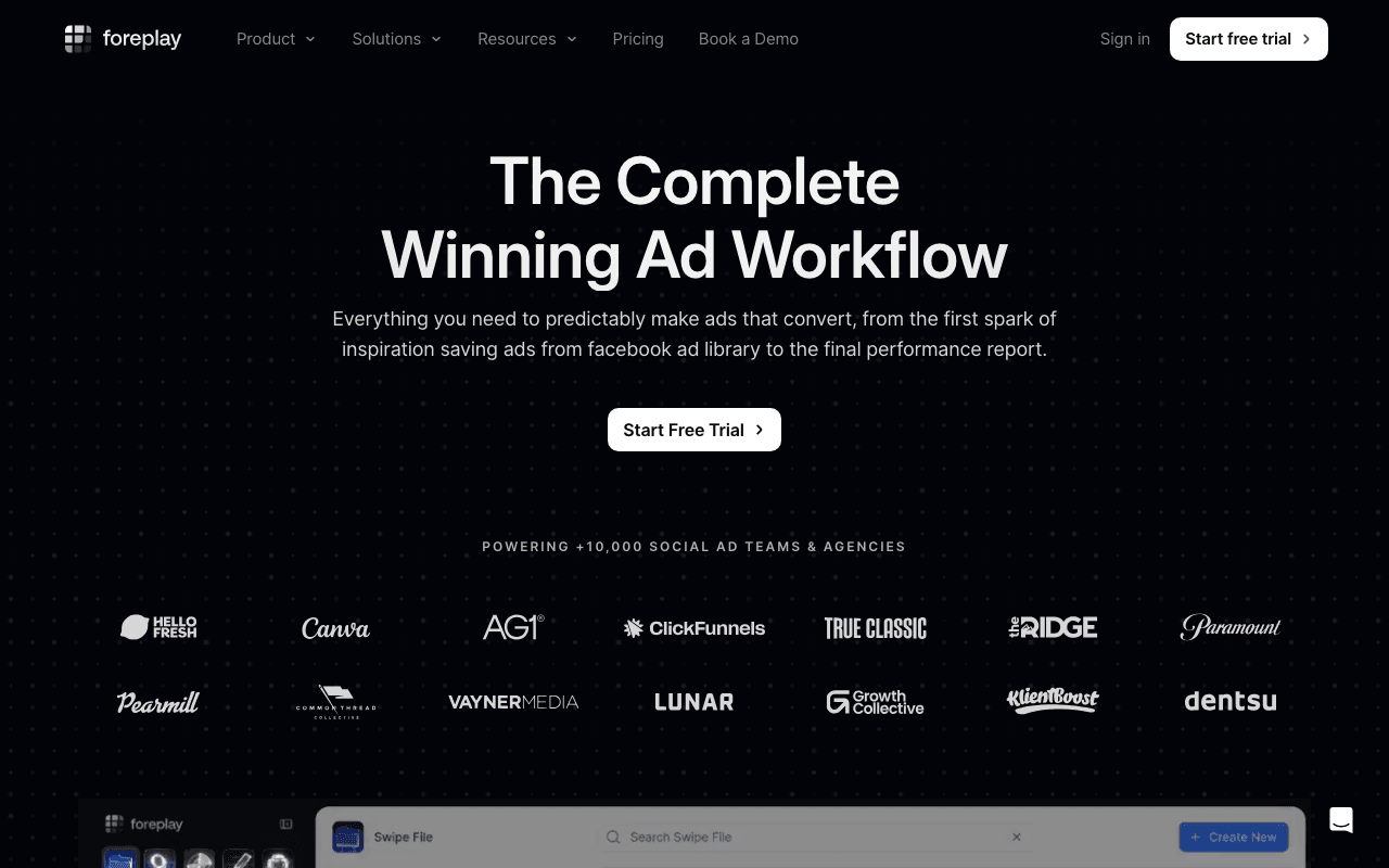 Foreplay homepage screenshot — 2026