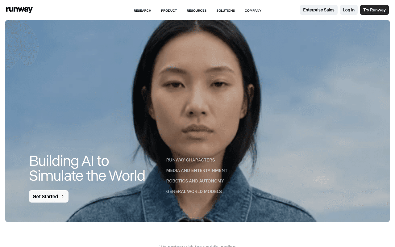 Runway homepage screenshot — 2026