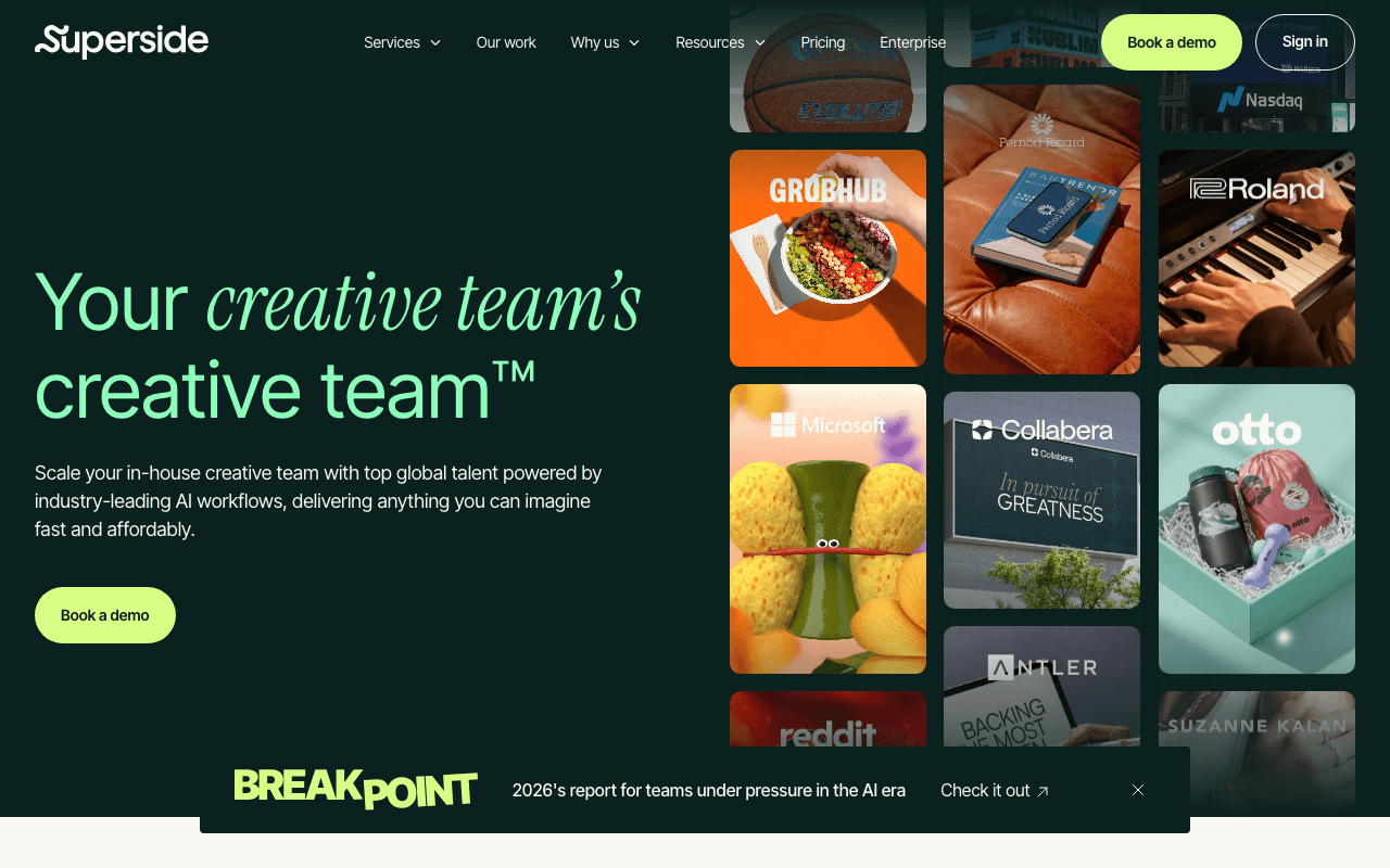 Superside homepage screenshot — 2026