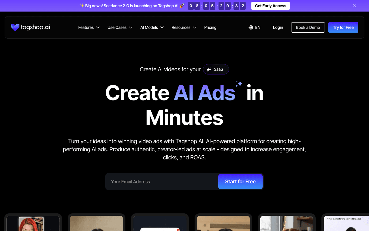 Tagshop AI homepage screenshot — 2026