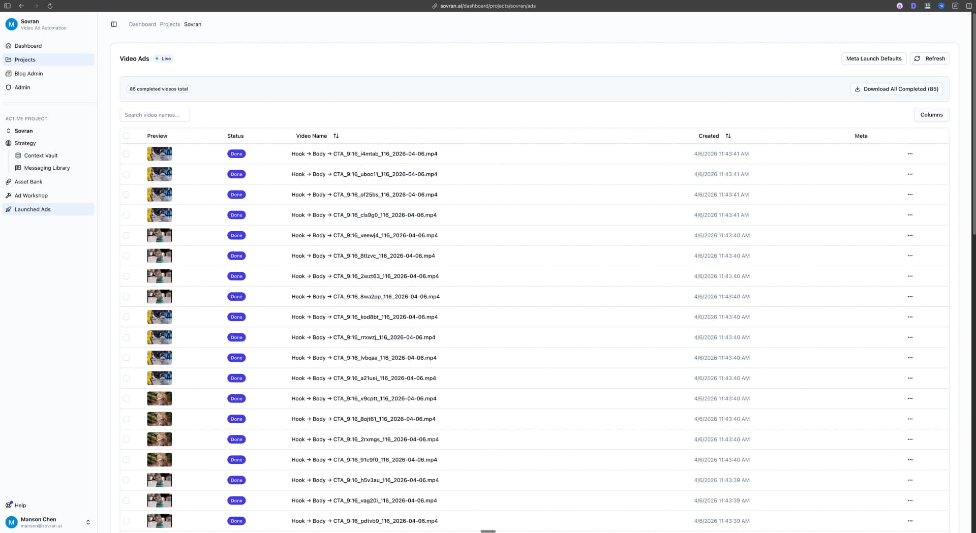 Ad Library grouping named variations so winning hooks, bodies, and CTAs stand out