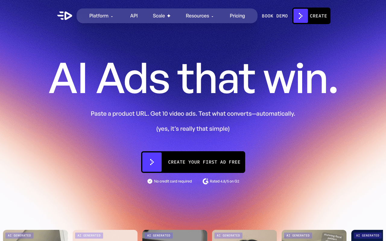 Creatify homepage screenshot — 2026