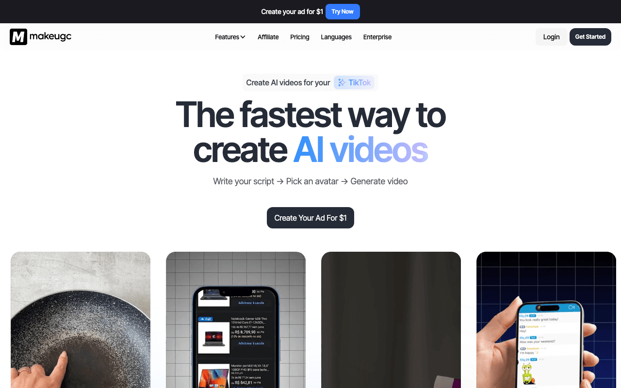 MakeUGC homepage screenshot — 2026