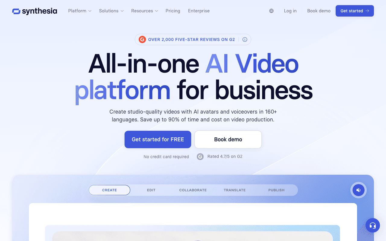 Synthesia homepage screenshot — 2026