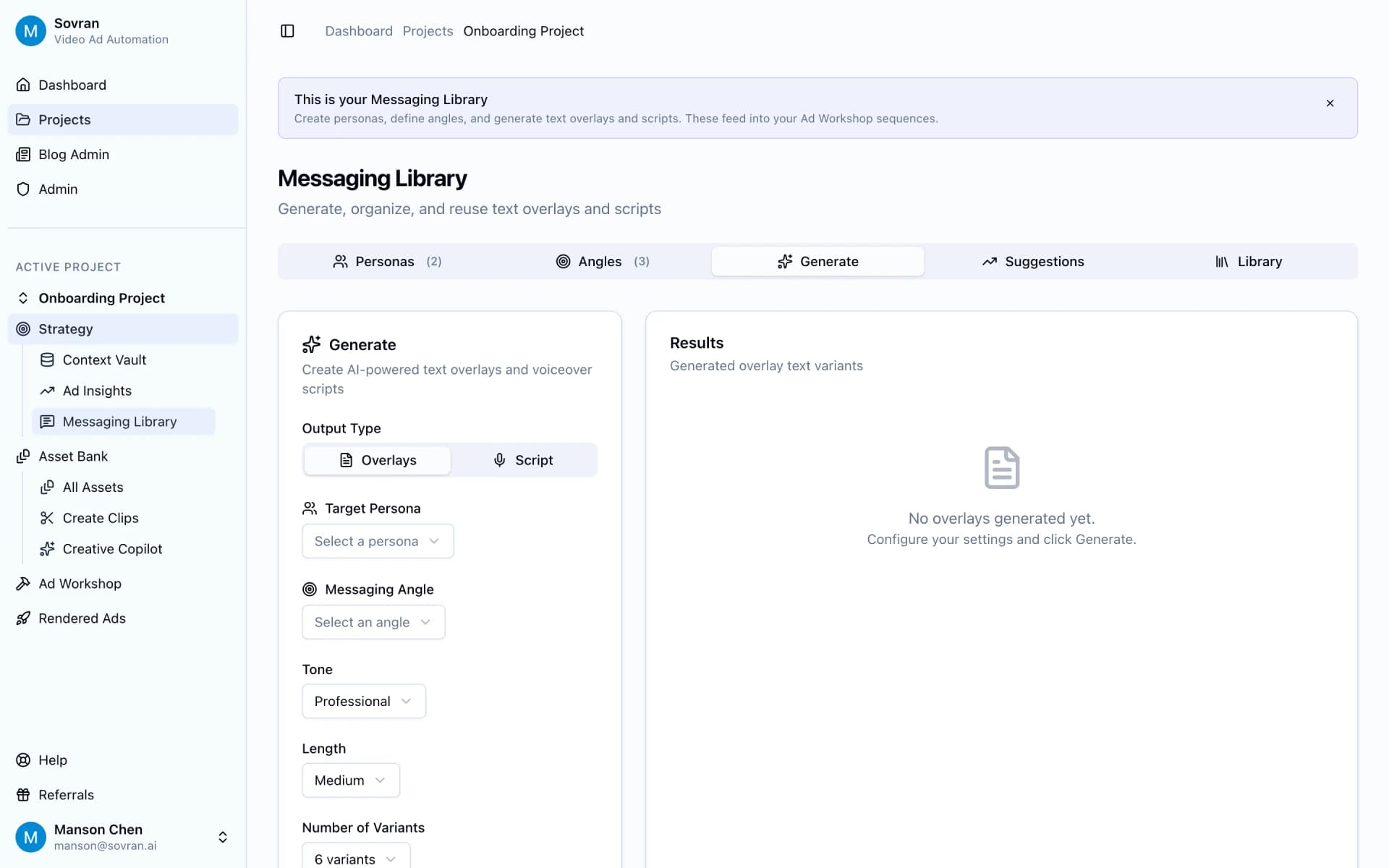 Messaging Library generate tab for creating hooks and scripts from a brief