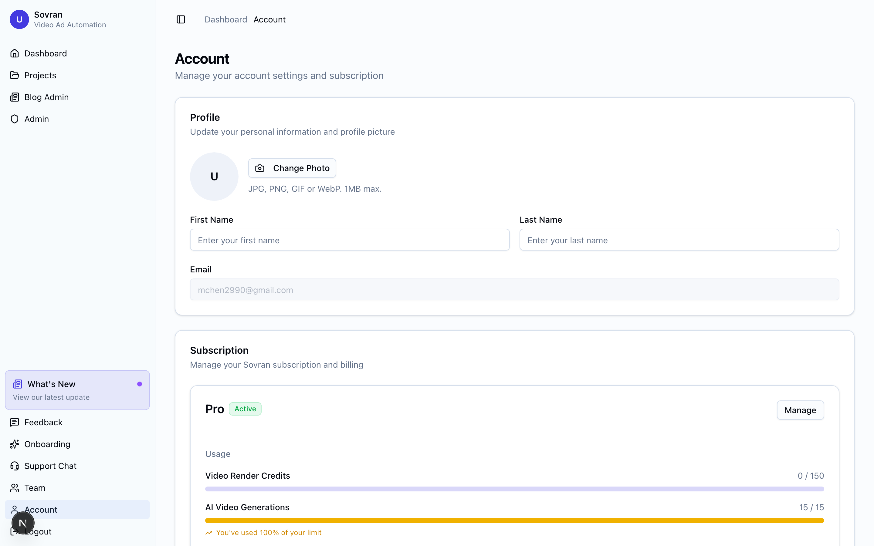 Team page with members and roles