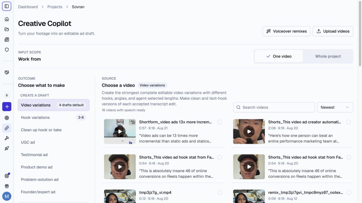 Creative Copilot video variation setup